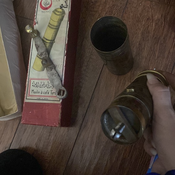 Antique Turkish Brass coffee grinder mill & w/ box